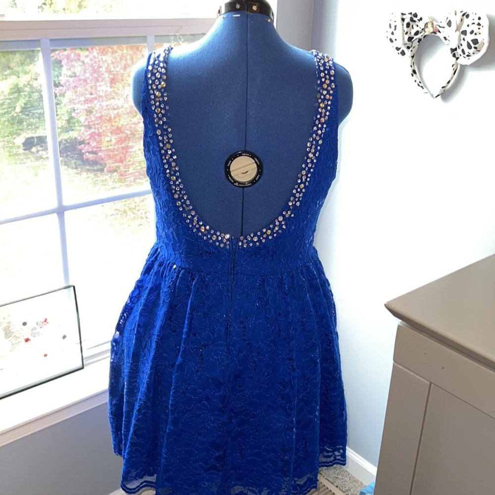 lace royal blue beaded dress juniors
